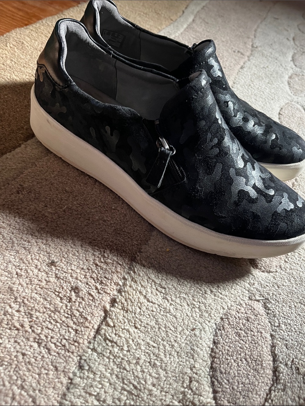 Clarks Black Camo Slip-On Platform Sneakers